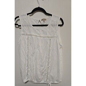DEMOCRACY White Sleeveless Ruffled Blouse XL DRAW STRING KEY HOLE BACK